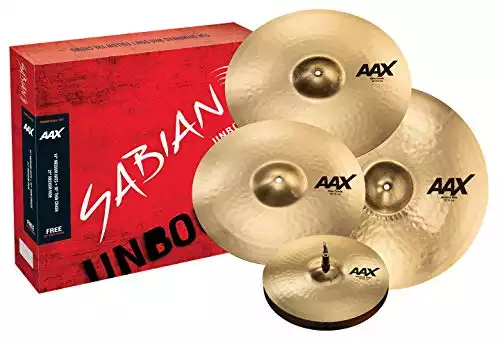 Sabian AAX Promotional Cymbal Set with Free 18" Thin Crash, Natural, (14" Hats, 16" Crash, 21" Ride, Crash) (25005XCPB)